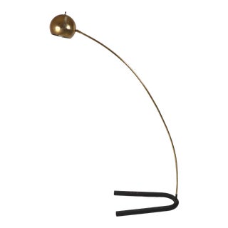 Vintage 1970s Mid Century Modern Sonneman Style Brass Orb Arc Floor Lamp For Sale