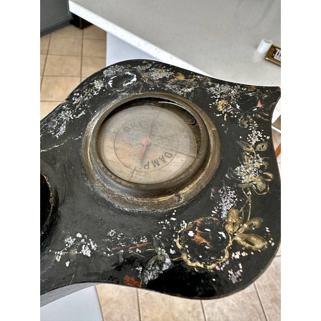 Black 19th-Century Victorian Banjo Mother Pearl Wall Barometer For Sale - Image 8 of 18
