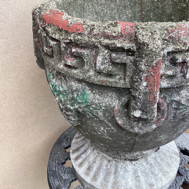 Antique Greek Key Cast Concrete Garden Planter/Jardiniere With Grape Clusters For Sale In Chicago - Image 6 of 12