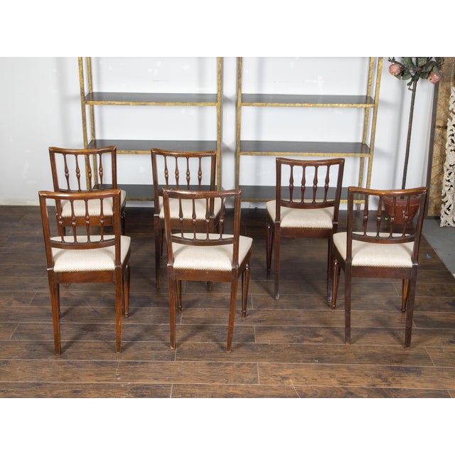 Set of Six Italian 1800s Walnut Dining Room Chairs with Spindle Shaped Backs For Sale - Image 11 of 11
