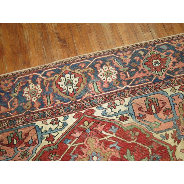 Early 20th Century Zabihi Collection Large Antique Persian Square Heriz Rug - 8'6" x 9'2" For Sale - Image 5 of 12