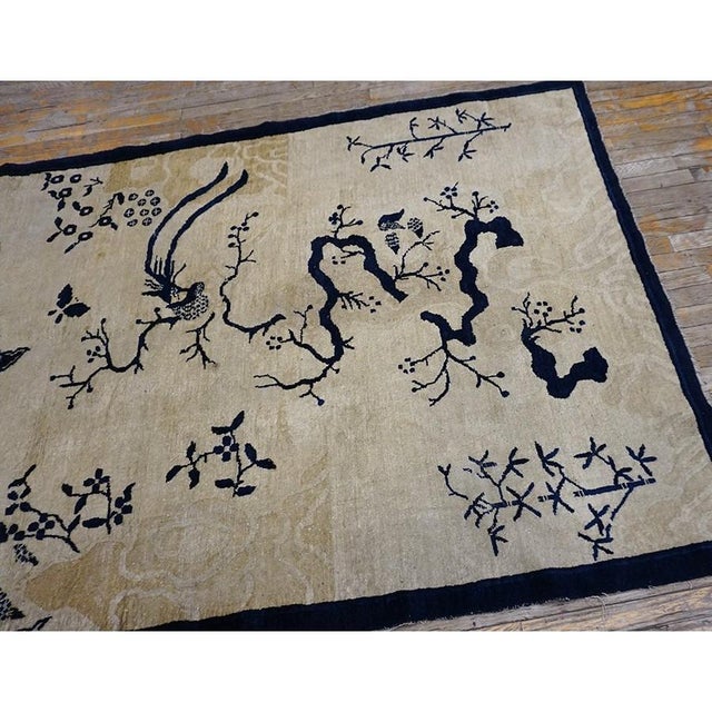 1920s 1920s Ivory Scenic Bird of Paradise Antique Chinese Bat Cloud Band Peking Rug For Sale - Image 5 of 11
