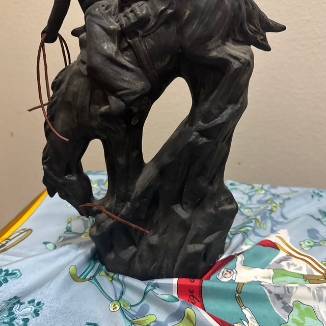 Ceramic Vintage Ceramic Matte Black Cowboy Statue – Western Decor Figurine For Sale - Image 7 of 11