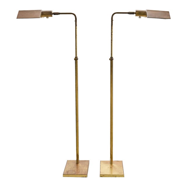 Pair of Koch & Lowy Omi Patinated Brass Pharmacy Floor Lamps For Sale
