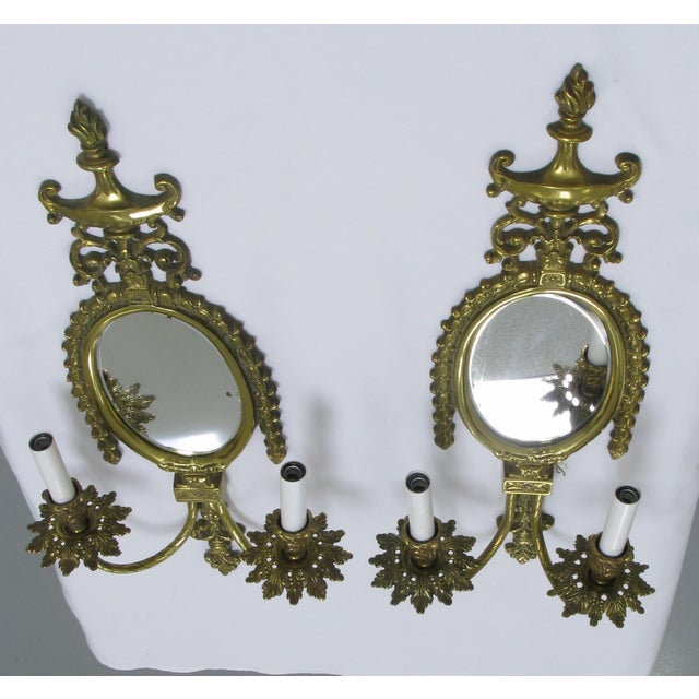 Brass Framed Mirror Wall Sconces A Pair Chairish