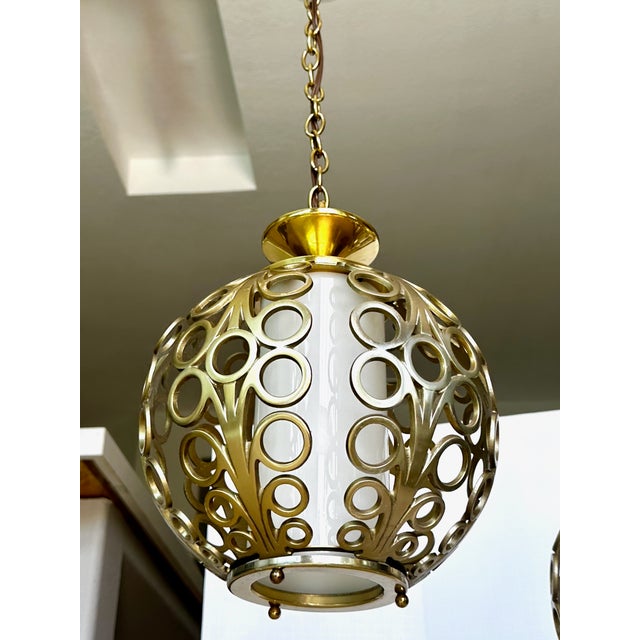 Trio (3) Mid-Century Hollywood Regency Pierced Brass Cluster Pendant Chandelier $4,500 For Sale In Palm Springs - Image 6 of 18