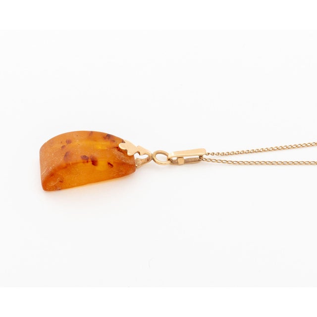 Vintage Baltic Amber and 14k Rose Gold Pendant Necklace For Sale - Image 4 of 6