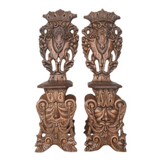 18th Century Italian Renaissance Lion Carved Walnut Sgabello Hall Chairs - a Pair For Sale