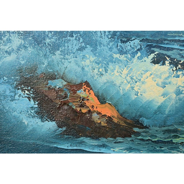 Blue Original Signed A. Kirkham Framed Oil Painting on Canvas of Crashing Waves For Sale - Image 8 of 15