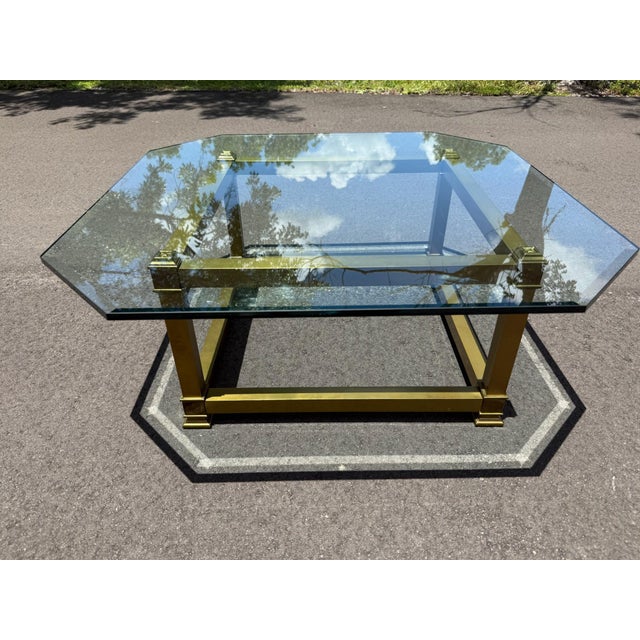 1970s Mastercraft Brass Profile Coffee Table With Glass Top For Sale - Image 5 of 5