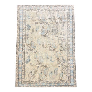 Antique Turkish Rug 6x8 | Ivory & Blue With Stylized Boteh Motifs For Sale