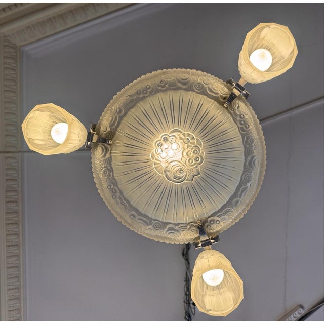 Art Deco Chandelier in Nickel-Plated Bronze by Georges Leleu Jehel, 1930 For Sale - Image 9 of 18