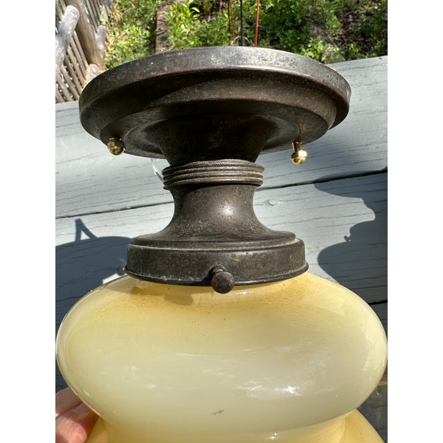 Murano Vintage Murano Mazzega Shades on Vintage Brass Flush Mount Fixtures - a Pair For Sale - Image 4 of 8