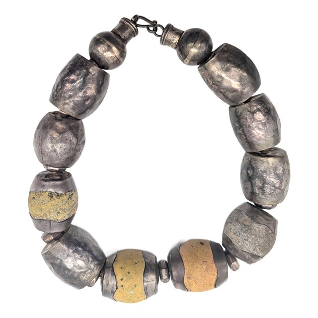 Vintage Silver & Stone Beaded Choker Necklace For Sale