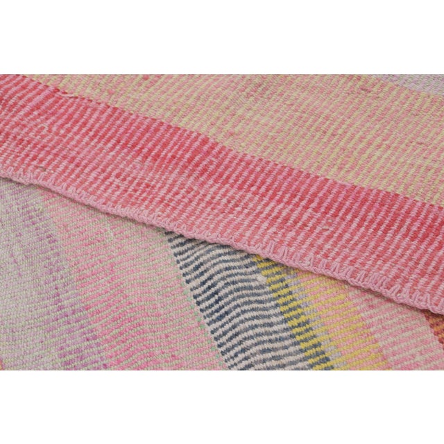 Textile Vintage Peruvian Square Kilim, Muted Pink & Orange Striped Design - Rug & Kilim For Sale - Image 7 of 7