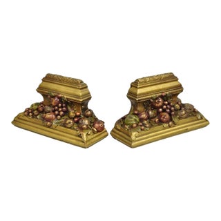 Vintage Art Deco Ceramic Painted Cornucopia Fruit Harvest Bookends - A Pair For Sale