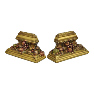 Vintage Art Deco Ceramic Painted Cornucopia Fruit Harvest Bookends - A Pair