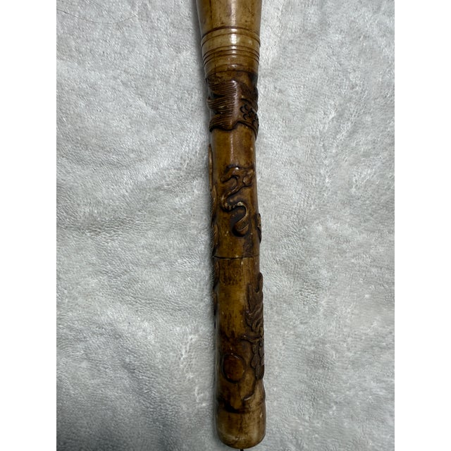 Shell 19th. Centery Two Antique Vintage Chinese Scholars Archaistic Calligraphy Brushes For Sale - Image 7 of 12