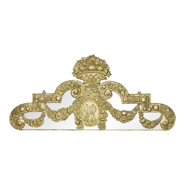 English 19th Century Brass and Mirror Architectural Element with Floral Decor For Sale