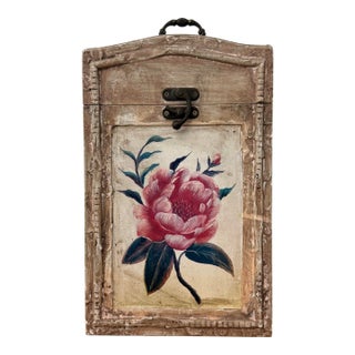 Vintage Hand Painted Faux Bois Two-Bottle Wine Storage Chest For Sale