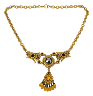 Henry Perichon Gilded Bronze Chain Necklace With Jeweled Cabochons