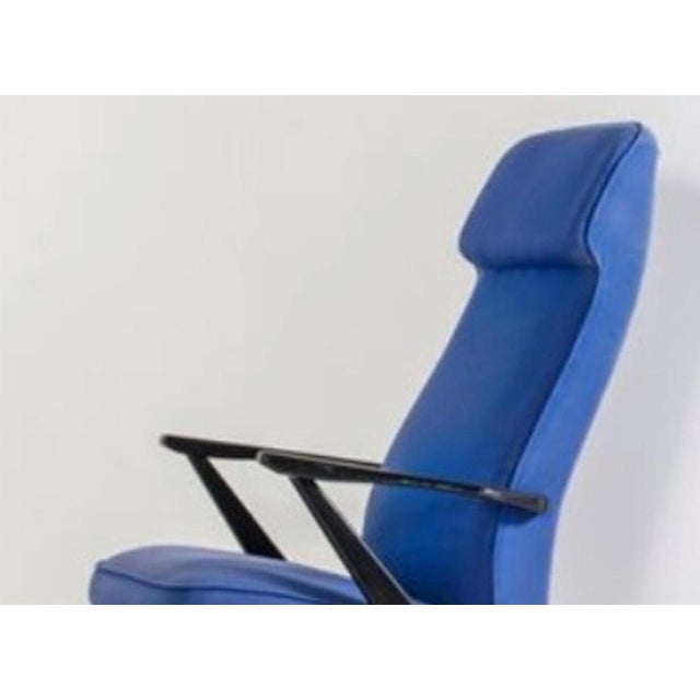 Vintage Italian Blue Armchair in Wood and Fabric, 1950s For Sale - Image 4 of 5