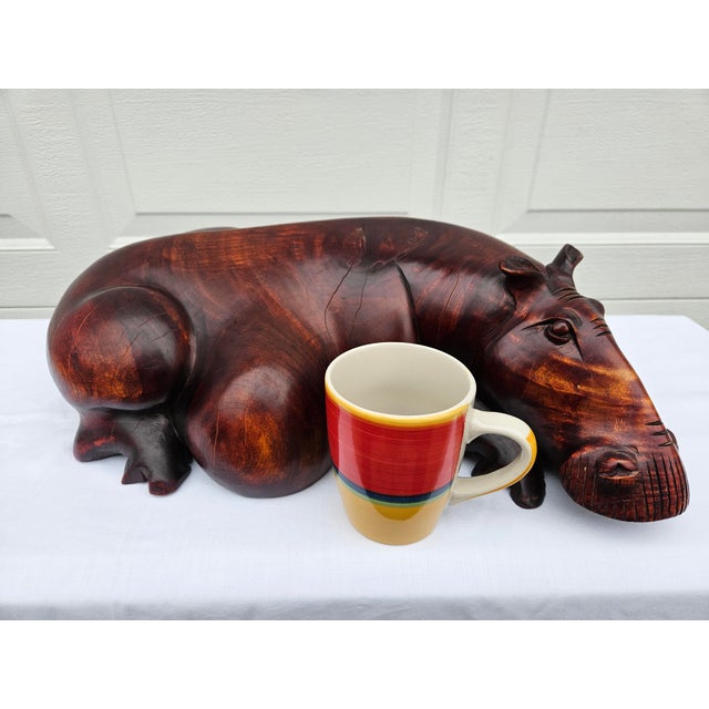 Massive Hand Carved Wooden Hippopotamus Hippo Sculpture For Sale - Image 11 of 17
