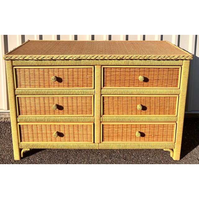 Hollywood Regency Henry Link for Lexington 6 Drawer Dresser in Natural Wicker With Braided Detail For Sale - Image 3 of 11