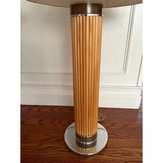 Wood 1970s Mid Century Pencil Reed Chrome Table Lamps- a Pair For Sale - Image 7 of 13