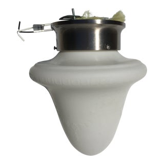 Vintage Embossed Glass Shade With Brushed Nickel Ceiling Fixture For Sale