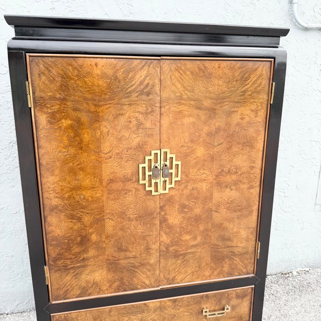 Chinoiserie Burl Wood and Black Armoire by Century For Sale - Image 9 of 11