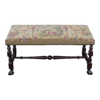 Early 1900s Tapestry Carved Stool Bed Bench Ottoman 5700 For Sale