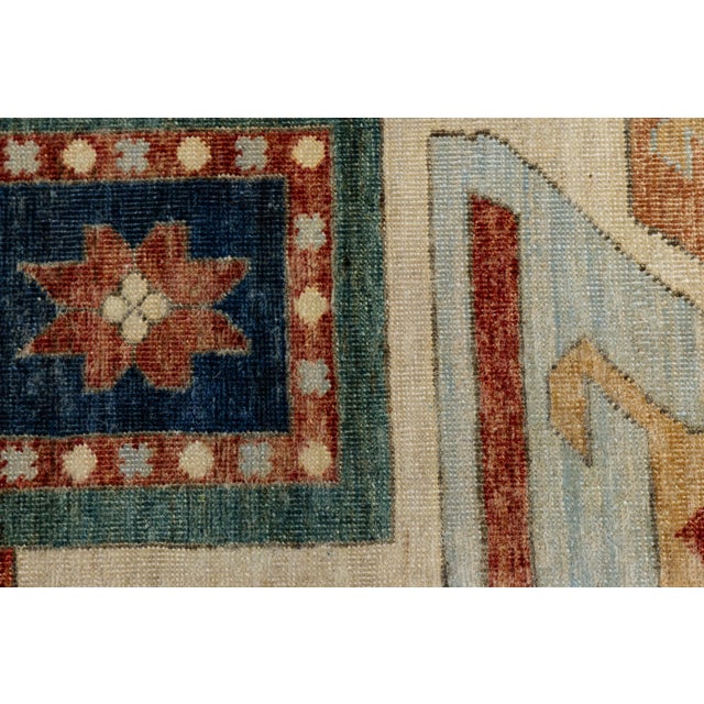 Modern Kazak Style Hand-Knotted Wool Rug – Geometric Tribal Design in Terracotta For Sale - Image 4 of 8