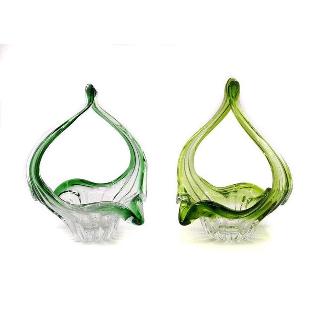 Blown Glass Baskets in Light and Dark Green, Belgium, 1970s, Set of 2 For Sale - Image 3 of 5