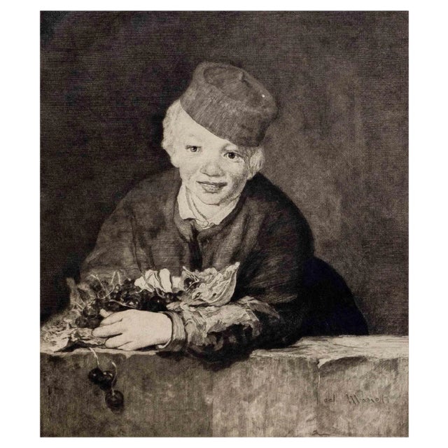 H. Berengier After Manet, Boy with Cherries, Etching, Early 20th Century For Sale