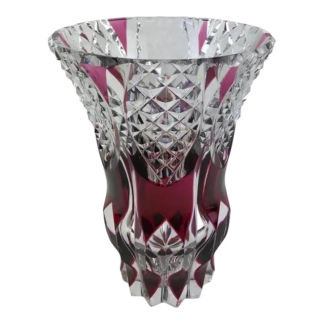 French Cut Crystal Flower Vase Amethyst or Pink Red For Sale