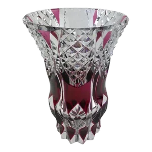 French Cut Crystal Flower Vase Amethyst or Pink Red