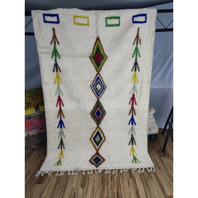 Azilal Ivory Multicolor Wool Moroccan Area Rug For Sale - Image 4 of 11
