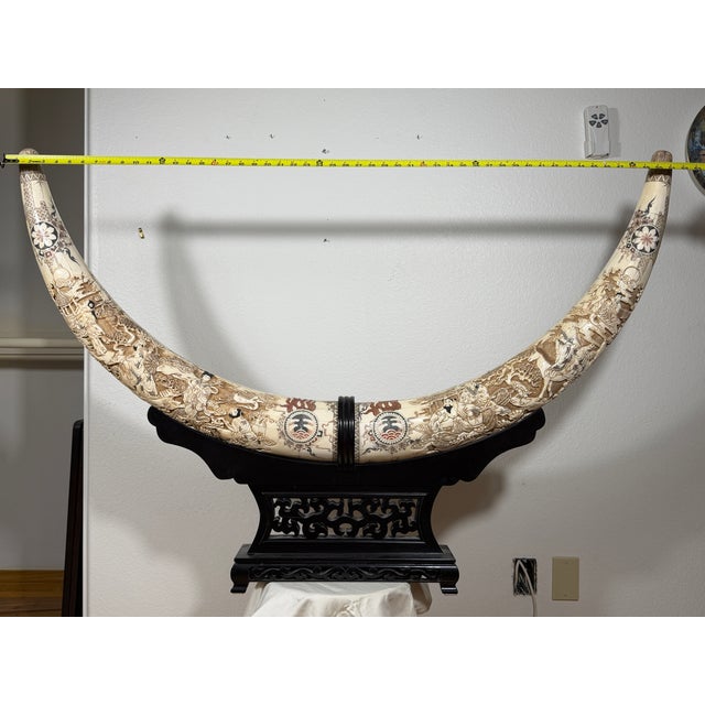 Chinese Extra Large Vintage Chinese Carved Horn Sculpture on Stand, 52” For Sale - Image 3 of 12