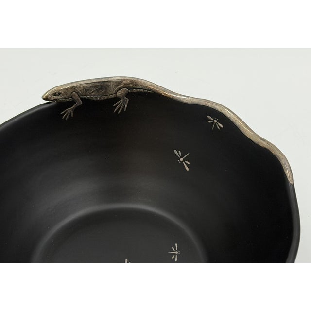 1980s Emilia Castillo Pure Silver Lizard & Black Porcelain Bowl, Mexican Silver Art For Sale - Image 12 of 18