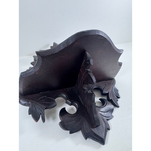 Victorian Early 20th Century Ornate Carved Wood Folding Wall Shelf, Victorian Revival Style For Sale - Image 3 of 7