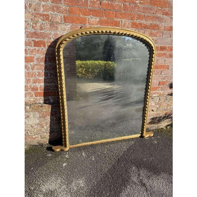 Glass Large Antique English Arched Top Gilt Ribbed Overmantle Mirror, 1800s For Sale - Image 7 of 7