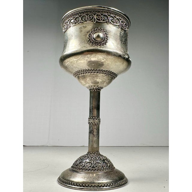 Vintage Israeli Sterling Silver Bezalel-Style Filigree Kiddush Cup by Zadok. For Sale In West Palm - Image 6 of 12