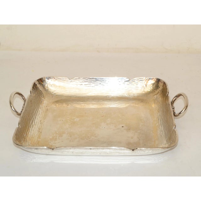 1970s 1970s Serving Tray Handles Silver Plated Hammered Steel Mid-Century Modern For Sale - Image 5 of 13