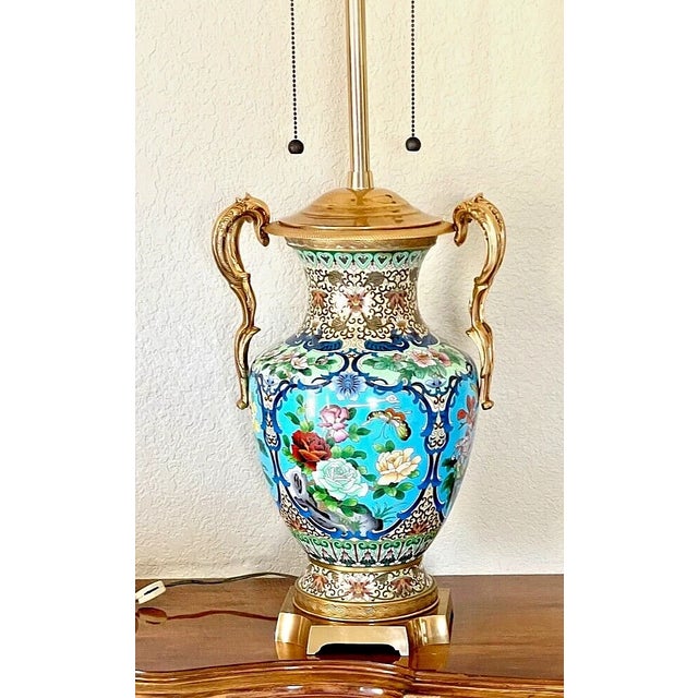 The prestigious Marbro Lamp Company manufactured this unique pair of museum quality Chinese cloisonne vase lamps in...