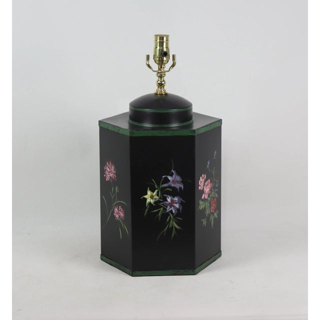 Art Deco Vintage English Style Hexagonal Tea Caddy Table Lamp For Sale - Image 3 of 8