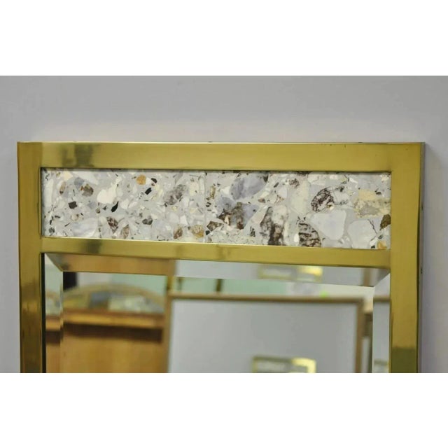 Mid 20th Century Vintage Jl Metz Tomlinson Modern Brass Frame Marble Inlay Tall Narrow Mirror For Sale In Philadelphia - Image 6 of 10