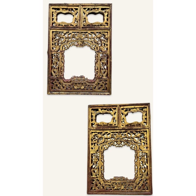 Pair of Early 20th Century Red Lacquered Gilded Chinese Screens Converted to Mirrors For Sale - Image 12 of 12