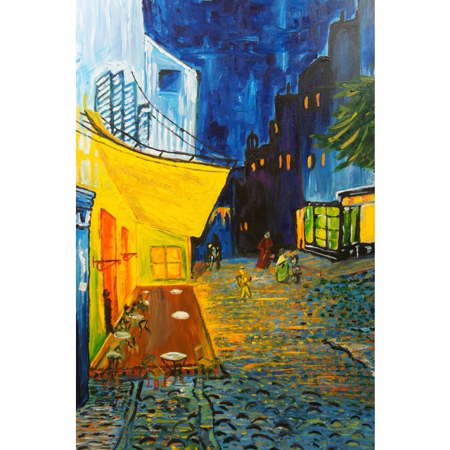 Mid 20th Century Mid 20th Century Cafe Terrace at Night Impressionist Oil Painting After Vincent Van Gogh 40", Framed For Sale - Image 5 of 10