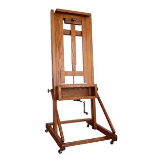 1940s Large Industrial Adjustable Oak Artist Easel by e.h. & a.c. Friedrichs Co. For Sale